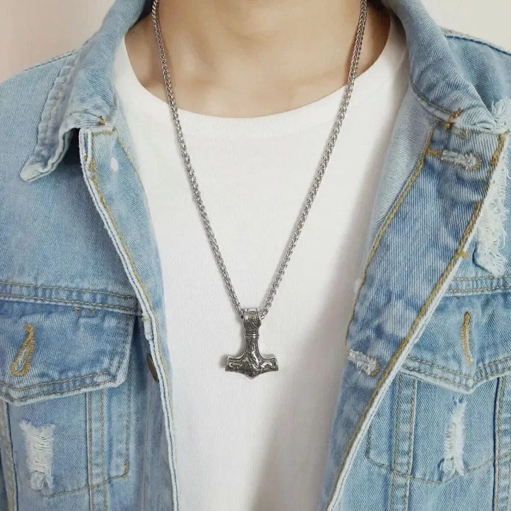 Viking Norse mjolnir Thor’s hammer necklace NEW NIP NWT weave chain stainless